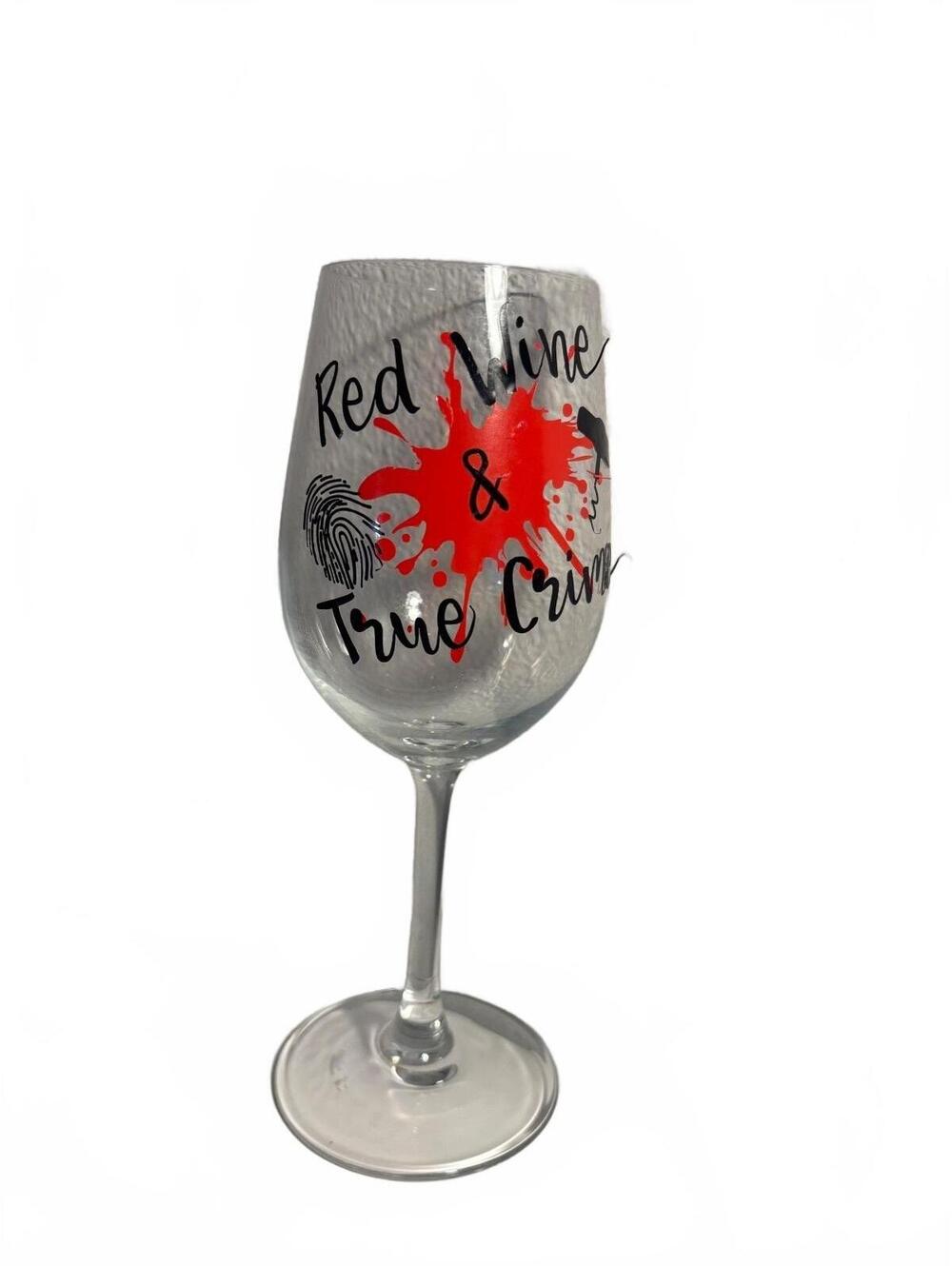 Red Wine & True Crime Wine Glass Gift Custom Made